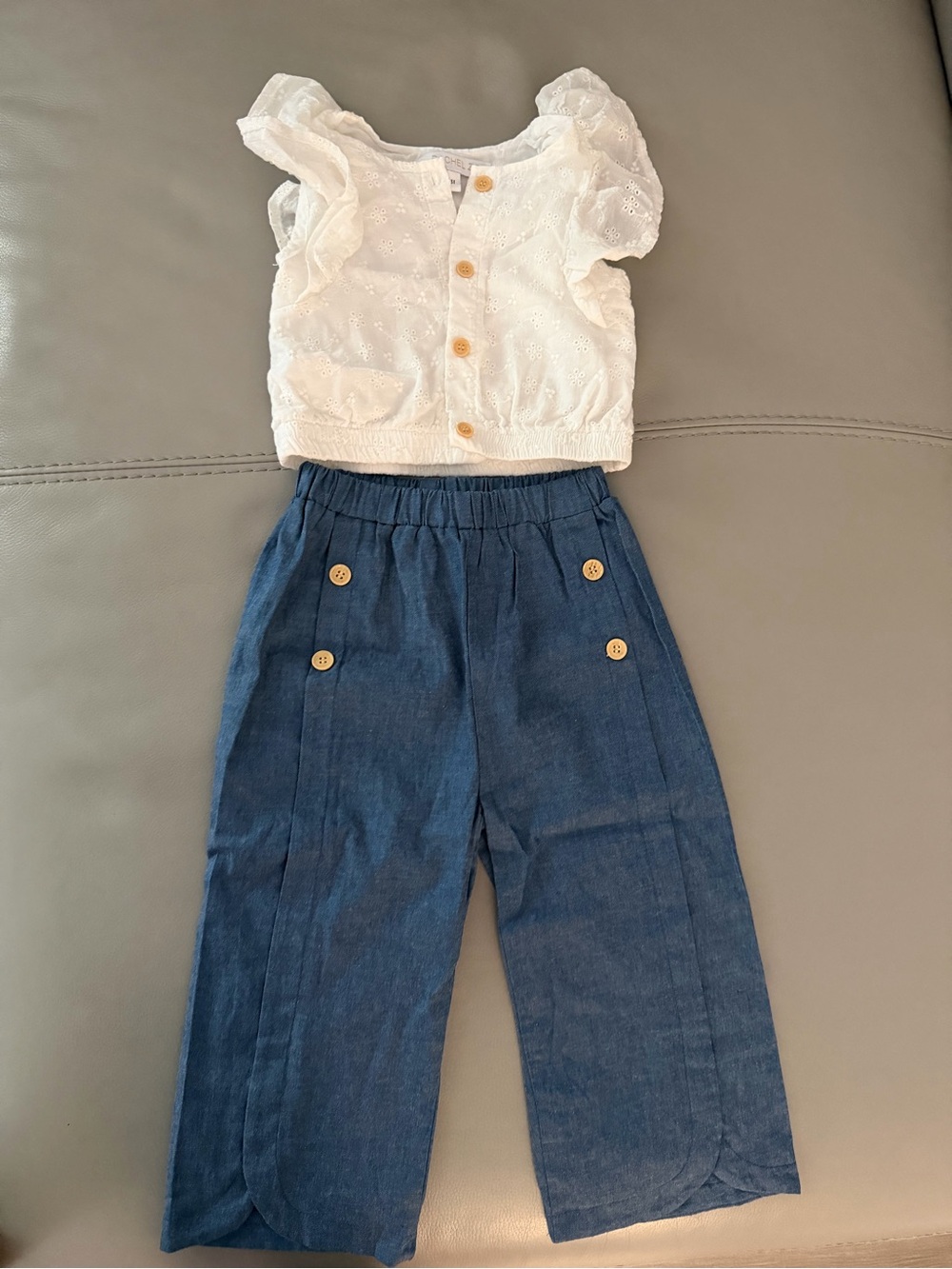 Rachel Zoe White Eyelet Crop Top and Navy Pants Set size 3T